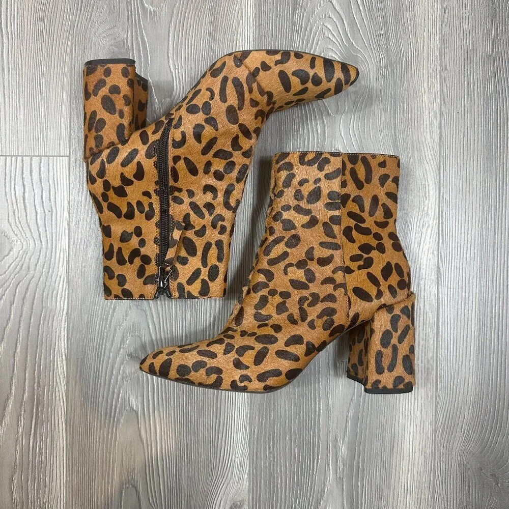 Topshop Leopard Faux Pony Hair Leopard Heeled Boots 8.5 Chic Statement - Picture 1 of 3